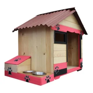 Casas Para Perros Labradores+ Platos Mealicos + Colchoneta Color Rosado Intemperie Cama Mascotas